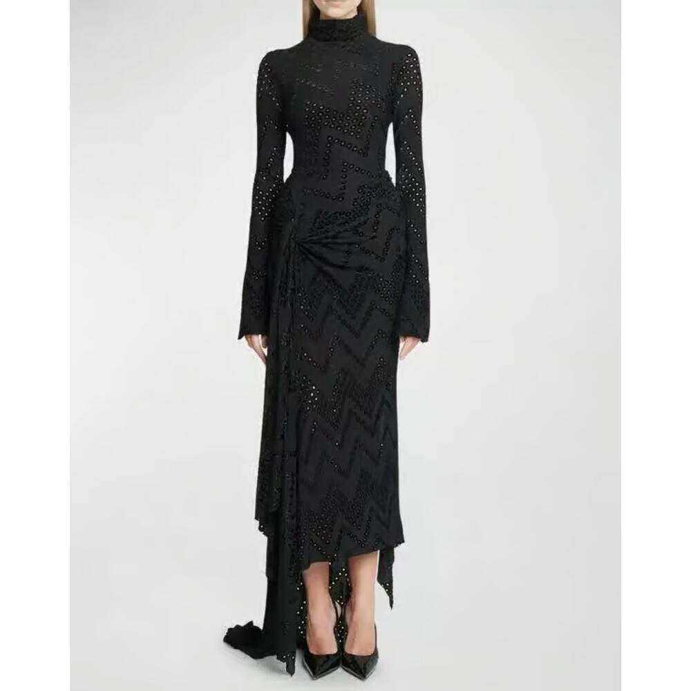 Victoria Beckham Eyelet Embroidered Jersey Dress with Twist Detail